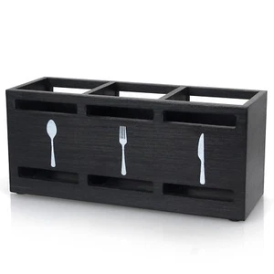Wooden Silverware Organizer Flatware Caddy Holder for Kitchen Countertop Black - Picture 1 of 7