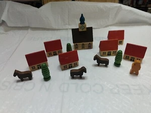 GERMAN WOODEN HOUSES TREES MAN HORSES - Picture 1 of 15