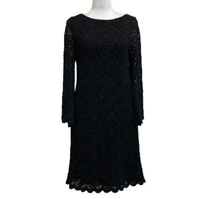 Alice Olivia Black Lace Bell Sleeve Knee Length Evening Dress sz 6 LBD Cocktail - Image 1 of 4