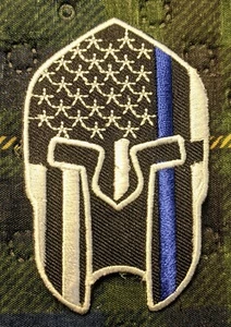 Spartaner Helm Aufnäher blau Streifen bestickt Biker Patch - Bild 1 von 1