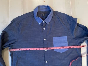 Kenneth Cole Reaction Super slim fit blue button up dress shirt size L men's - Picture 1 of 4