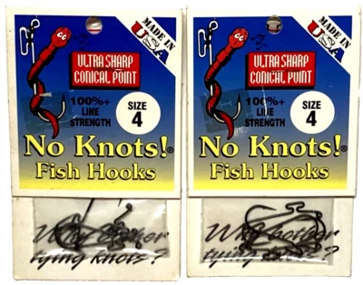 2 Packs No Knots! Fish Hooks Size 4 Ultra Sharp Conical Point 4 Count Package - Image 1 of 4