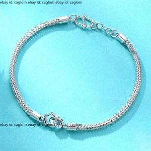 Pure Platinum 950 Chain Women Double Flower Link Wheat Braided Bracelet 6.43g - Picture 1 of 8