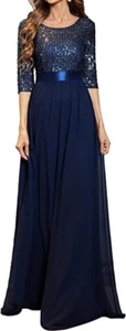 Ever-Pretty Women's Elegant 3/4 Sleeves Sequin Empire Waist Chiffon Dress UK-22 - Picture 1 of 6