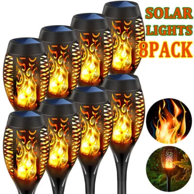 8er Solar Fackel Set LED Solarleuchte Garten Beleuchtung Licht Lampe Flamme DHL - Bild 1 von 4
