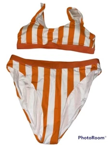 Costume da bagno donna a righe arancione/bianco L/XL - Foto 1 di 9