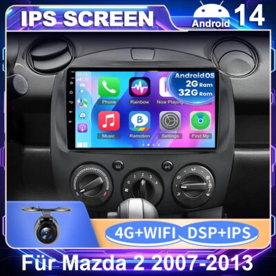 Autoradio Für Mazda 2 2007-2013 Android 14 GPS Navigation WIFI Car Play DAB+ RDS - Bild 1 von 4