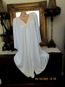 Shadowline Womens Robe 2X aqua silky nylon dressing gown robe lingerie - Picture 1 of 6