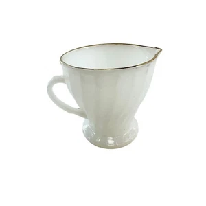 Vintage Anchor Hocking Fire King Coffee Creamer White Gold Trim Swirl Milk Glass - Picture 1 of 8