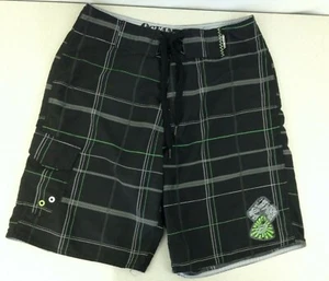 Ocean Core Board Shorts Black Gray Plaid Front Tie Swim Shorts Size 30 - Picture 1 of 5
