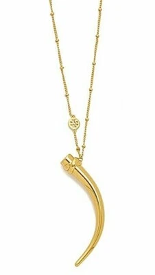Novo com etiquetas Autêntico TORY BURCH Clássico Envolvido Chifre Logotipo Colar em Ouro MSRP $175 - Imagem 1 de 4
