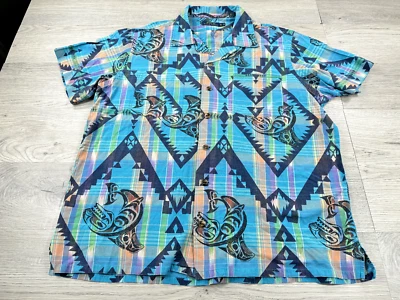 Polo Ralph Lauren Shirt Men XL Blue Navajo Aztec Navajo Geometric All Over Print - Image 1 of 4