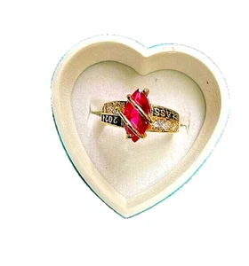 14K Gold Graduation Ring with Ruby & White Stones – Elegant Class Ring - Size 7 - Picture 1 of 4