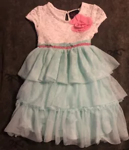 Mädchenkleid Meeresschaum/weiß/rosa Mädchen Regel Flügelärmel Größe 4T Artikel # 1389 - Bild 1 von 15