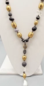 Chico's Gold Kristall Filigran Faux Süßwasser Perlen Lange 35,5 Y Halskette - Bild 1 von 4