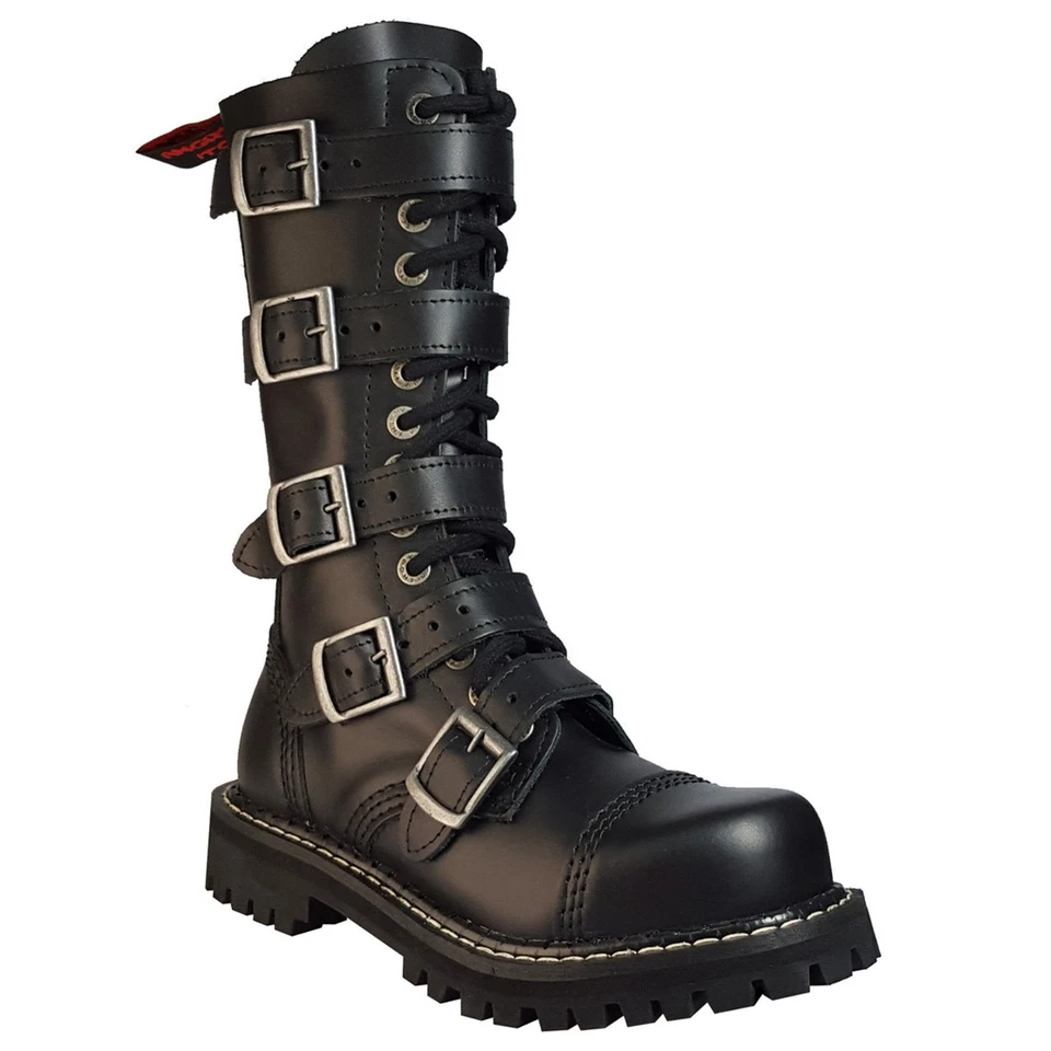 Angry Itch 14-Loch 5-Buckle Gothic Punk Army Ranger Leder Armee Stiefel mit RV & - Bild 1 von 1