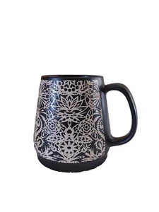Opal House Stoneware Large Stenciled Coffee Tea Mug Cup Matte Dark Brown Cream - Picture 1 of 5