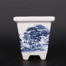Chinese Blue and White Porcelain Landscape Design Flowerpot Pot 4.3 inch