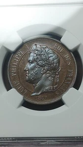 1847 France 5 Centimes Bronze Essai Maz 1105 NGC MS66 BN Pop 1/0 Barre      4135 - Picture 1 of 6