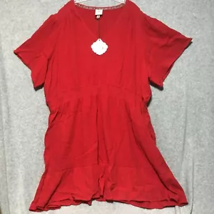 Knox Rose Dress 4x Plus Size Womens Red Short Sleeve Ruffle Hem V-Neck Pockets - Picture 1 of 8