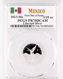 2023 1/10oz Silver Mexican Libertad Coin PCGS PR70 First Day of Issue - Picture 1 of 2