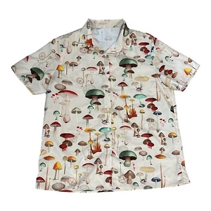 Mushroom Print Shirt Mens Size Small Button Up Polyester Multi Color Retro Look - Picture 1 of 6