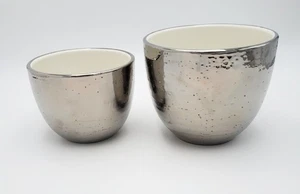 Hervorragendes Set MCM Bitossi italienische Platin Silber Wellenglasur Keramikvasen - Bild 1 von 6