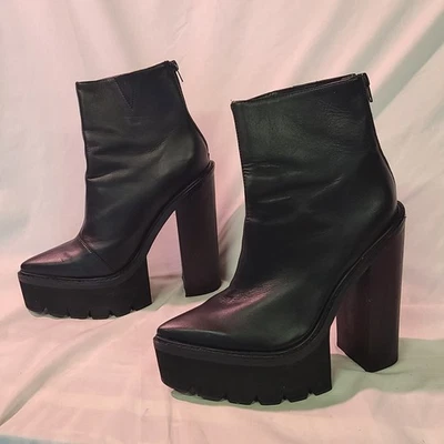Jeffrey Campbell Havana Last California Platform Boots Black Leather Pointy Toe  - Image 1 of 4