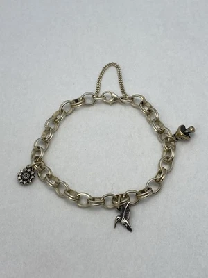 Браслет с брелоками James Avery Sterling Channel Link Cable 3 подвески 7 1/2 дюйма 14 г - Изображение 1 из 4