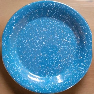 Vintage Blue/White Speckled Enamelware Plates 8.75in .... Set Of 6 - Picture 1 of 3