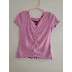 SO Purple Ribbed Ruffle Hem Short Sleeve Tee Girls Size XS 6/6X - Picture 1 of 3