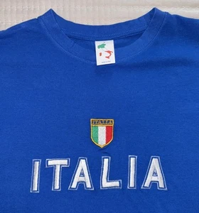 Italia Blue TShirt with embroidered flag Youth Size Large - Picture 1 of 8