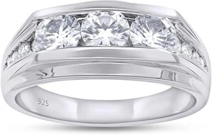 Men's Anniversary Band Round Lab Created Moissanite & Lab Grown Diamond Channel - Picture 1 of 4