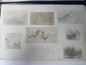 ANDRÉ GIROUX - BRETT MIT 8 ZEICHNUNGEN - LANDSCHAFTEN & TIERE - Bild 1 von 10