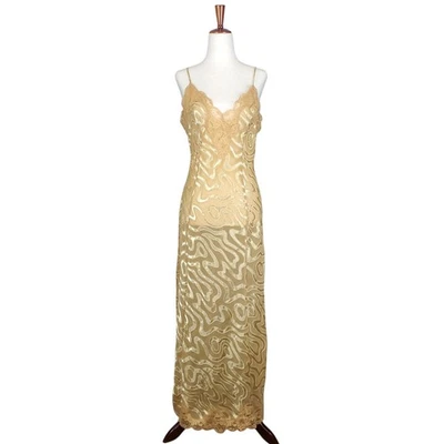 Maxi Vestido Sin Mangas Vintage Victoria's Secret Dorado Amarillo Repujado Transparente - Mediano  Foto 1 de 4
