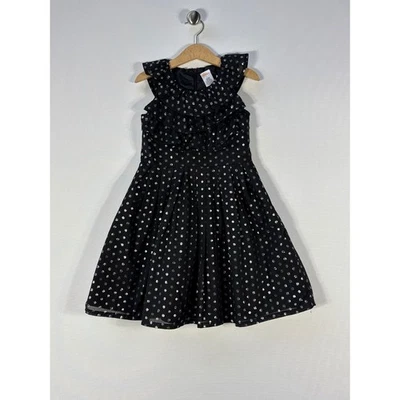 Vestido Gymboree Niñas Talla 5 Negro Plata Lunares Mangas Volantes Fiesta Formal Foto 1 de 4