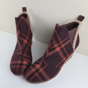 Stivali TOMS Kelsey zeppa punta tonda stivaletti misto lana bordo shearling a quadri taglia 11 - Foto 1 di 11