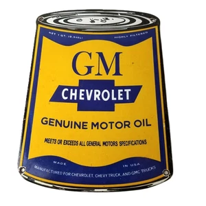 Vintage Chevrolet Sign - General Motors Oil Can Gas Pump Porcelain Sign - Picture 1 of 14
