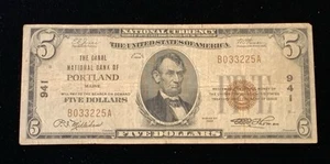 Billete de 5 dólares 1929 The Canal National Bank of Portland n.º 941 bonito billete de Maine - Imagen 1 de 2
