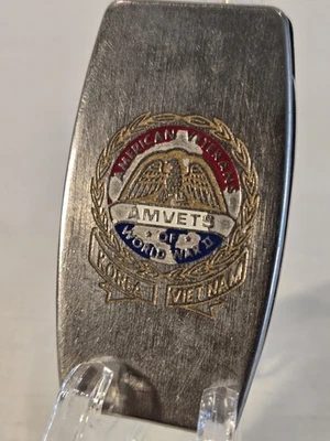 Rare 1960s Era Vietnam War & Korea AMVETS Zippo metal pocketknife / moneyclip  - Image 1 of 4