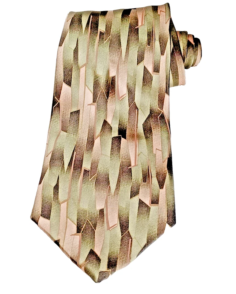 Corbata Para Hombre Seda Bambú Tiki John Blair Hecha a Mano Orgánica Verdes Dorados Ex Larga 63" Foto 1 de 4