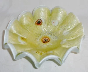 Vintage Murano Cased Glass Cane Silver Fleck Serving Console Centerpiece Bowl 9" - Picture 1 of 7