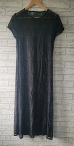 ASOS Design Black Full Lace Short Sleeve Maxi Dress Fit Flare Stretch Sz 16 BN - Picture 1 of 6