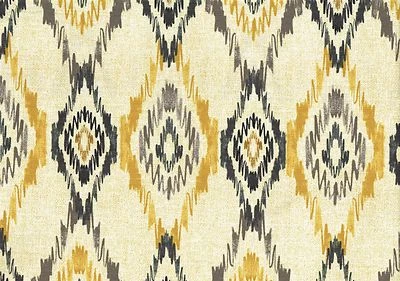 Tapicería de cortinas con estampado geométrico y negro dorado beige gris de tela Mill Creek  Foto 1 de 2