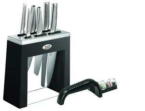 New GLOBAL Kabuto 7 Piece Knife Block Set w/ Bonus Sharpener Japanese Save - Bild 1 von 4