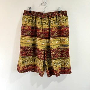 Vintage 80s 90s Eddie Bauer Short Size L Linen Tribal Red Yellow Pull On - Picture 1 of 8