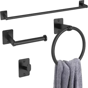 Matte Bathroom Accessories Set, 4 Piece: Towel Bar, Hooks, Paper Holder - Picture 1 of 7