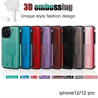 Funda protectora de cuero para teléfono con tarjeta en relieve 3D para iPhone 11 Pro 12 Pro Max 12 11 Foto 1 de 4