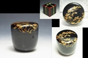 Ceremonia del Té Matcha Japón Antiguo Pino Makie Natsume Oro Antiguo Laca - Imagen 1 de 3