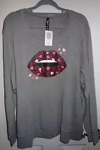 NEU Torrid T-Shirt Top Größe 3X (Torrid Größe 3) Modal Baumwolle grau mit Lippen Mund Herz - Bild 1 von 6